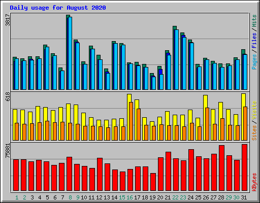 Daily usage for August 2020
